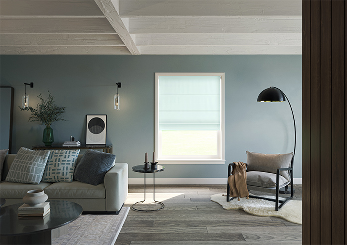 Akoya Faux Silk, Lustre Ice Blue - Motorised Roman Blind - Image 5
